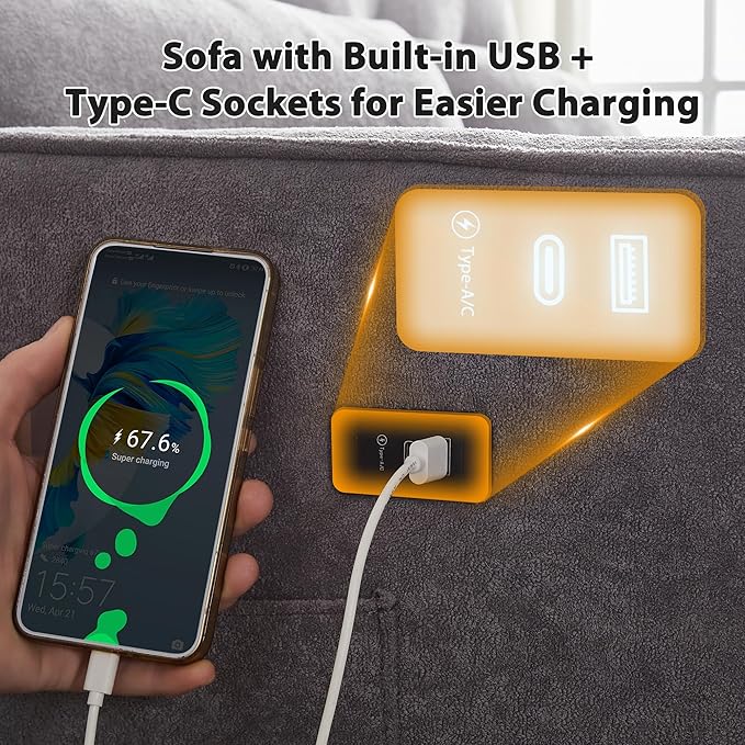 Convertible Sofa Bed, 3 in 1 Pull Out Couch, Loveseat Sleeper with Side Pocket, Living Room Sofa with Adjustable Backrest | USB Charging Port | Two Pillows | Towel Fabric | Dark Gray