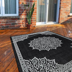 CAMILSON Outdoor Rug, 6x9 Medallion Black White Modern Area Rugs for Indoor and Outdoor Patios, Kitchen and Hallway Mats, Washable Porch Deck Outside Carpet (Medallion Black, 6 x 9)