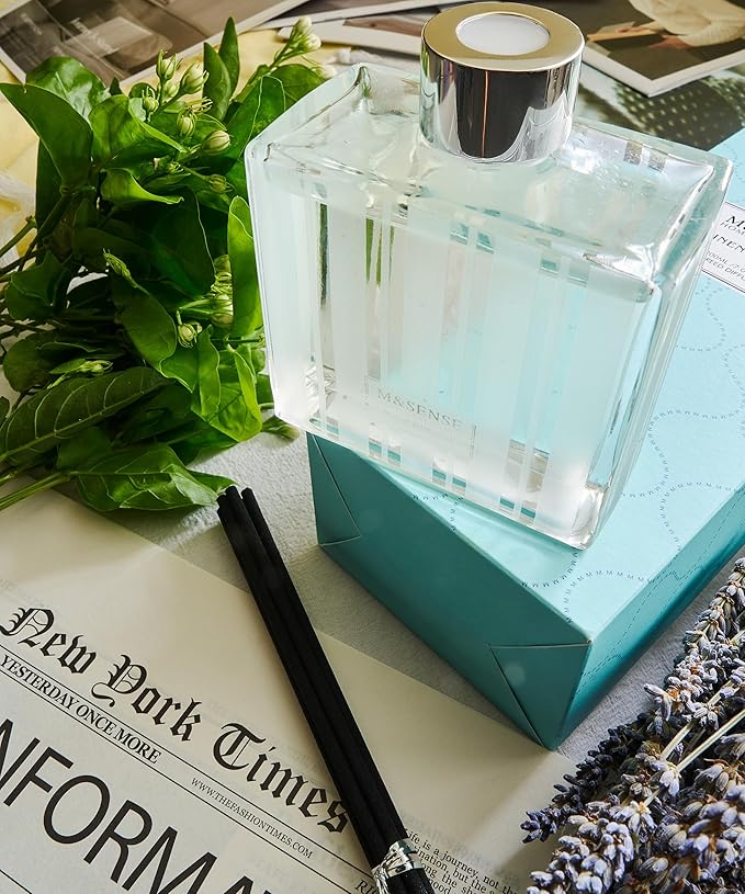 M&SENSE Linen Breeze Reed Diffuser Set - 7.04oz Scented Diffusers for Home with Sticks, Shelf Decor for Bedroom Bathroom Office for Women Friend