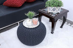 FRELISH DECOR Round Pouf Ottoman Hand Knitted 100% Cotton Pouf Foot Stool - Knitted Bean Bag - Floor Chair for Living Room Bedroom - Foot Rest for Couch (20 Diameter x 14 Height) - Dark Grey