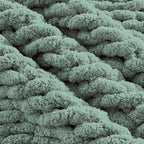 Carriediosa Chunky Knit Throw Blanket 50" X 60", 100% Hand Made Large Chenille Loop Yarn Soft Fluffy Throws for Couch Sofa Bed, Big Crochet Cozy Heavy Thick Cable Woven Blanket, Sage Green