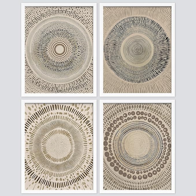 SIGNWIN Framed Art Beige Abstract Geometric Circle Stroke Minimalist Folk Boho Mid-Century Inspired Digital Print Decorative Zen Bedroom Relax Multicolor - 11"x14"x4 White