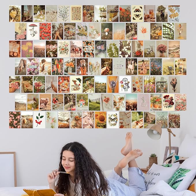 Artivo Aesthetic Wall Collage - Cottagecore Nature Boho Designs, for Teen Girls' Bedrooms - 100 Posters, 4x6 Inch, Photos Collection