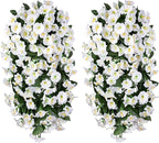 HyeFlora Artificial Fake Hanging Flowers Plants Vines for Outdoor Summer Decoration, 2PCS Faux Silk White Morning Glory Look Real UV Resistant for Home Outside Planter Porch Patio