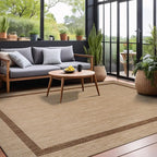 Bordered Outdoor Rug 9x12 Washable Outside Carpet for Indoor Patio Porch Waterproof Easy Cleaning Non Shedding Area Rugs Jute Beige - Nut Brown 9 x 12