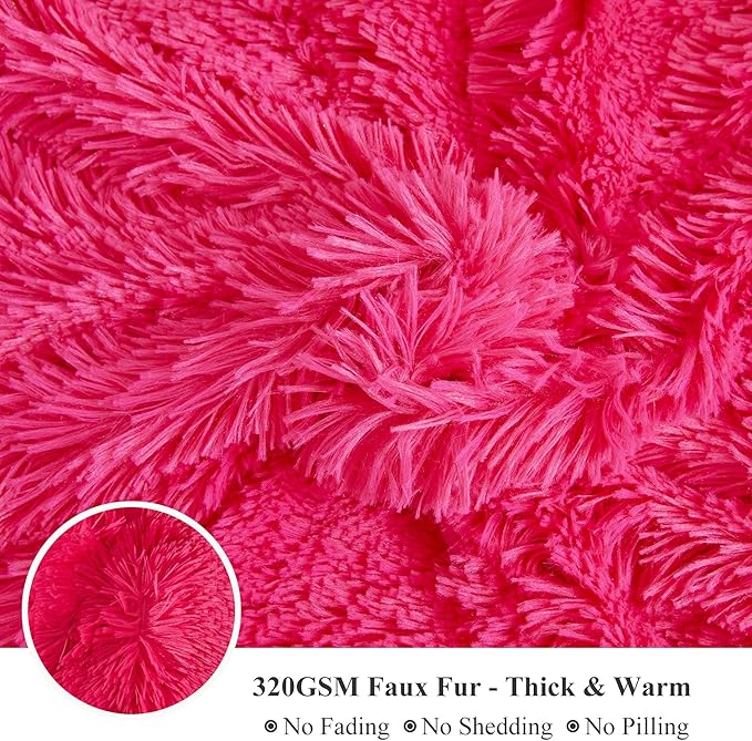 XeGe Luxury Faux Fur Blanket, Hot Pink Soft Big Fluffy Throw, Shaggy Plush Decorative Couch Throw, Cute Furry Fuzzy Bed Blanket for Bedroom Living Room, Hot Pink, 60x90