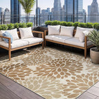 Beverly Rug Outdoor Rug 9x12 Modern Exotic Tropical Leaf Area Rugs for Indoor and Outdoor Patio Deck Porch Garden Water Resistant Washable Outside Carpet (9 x 12 Beige)