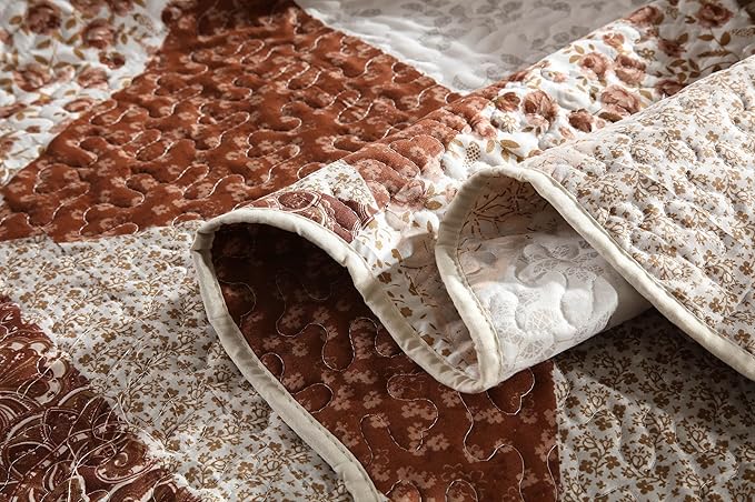 Travan 3-Piece King Bedspread Quilt Sets Patchwork Floral Oversized Reversible Quilted Bedding Coverlet Set for All Seasons, King Size