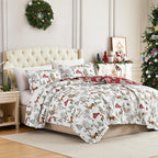 Southshore Fine Living, Inc. Christmas Quilt, King Size Set - Oversized King Quilt with 2 Pillow Shams, Reversible Coverlet, King/California King Holiday Farmhouse Bedding Set - White Christmas
