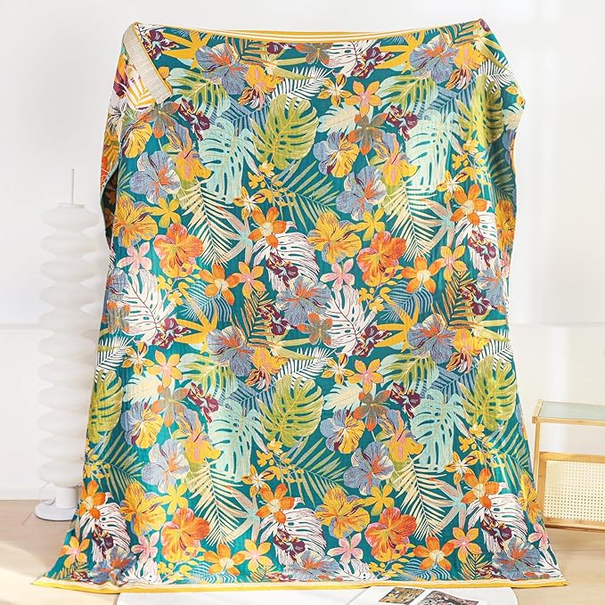 MSGKV Boho Throw Blanket for Couch and Sofa Cotton Blankets for Living Room Bedroom Reversable Florals Throw 60"x80" Breathable Cozy Blankets