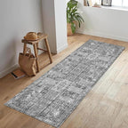 Vintage 2'6'' x 8' Washable Area Rug - Stylish Indoor Rug for Living, Dining or Bedroom - Lightweight Carpet with Non-Slip Backing - Foldable for Easy Placement and Maintenance - Grey