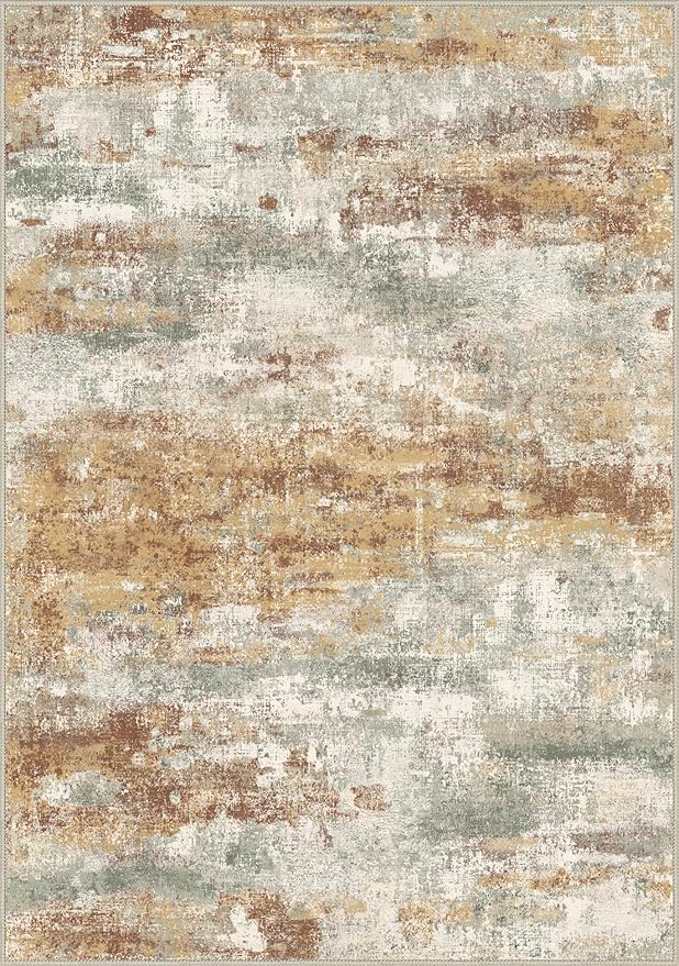 Area Rugs 9x12 for Living Room Bedroom, Modern Abstract Machine Washable Rug, Large Soft Low Pile Floor Cover with Non Slip Backing for Dining Room, Orange Green