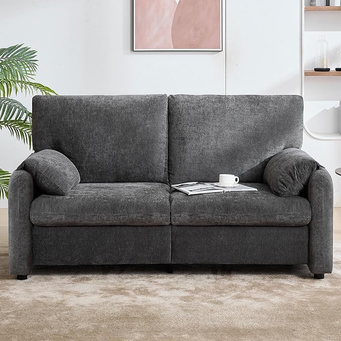 Chenille Oversized Armchair, 38.6'" Wide Accent Chairs for Living Room & Bedroom Modern Lounge Chair, Upholstered Mid-Century Reading Chair (Darkgray, Loveseat)