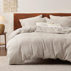 Bedsure Cotton Duvet Cover Set - 100% Cotton Waffle Weave Linen Duvet Cover Oversized King Size, GentleSoft™ and Breathable Bedding Set for All Season, 3 Pieces, 120"x98"