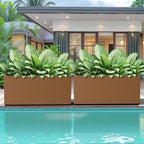 FENCY Large Metal Planter, Large Rectangular Planters for Outdoor Plants, Tall Outdoor Planters for Porch Patio, 38" L x 15" W x 16.3" H Brown Metal Planter with Drainage Hole