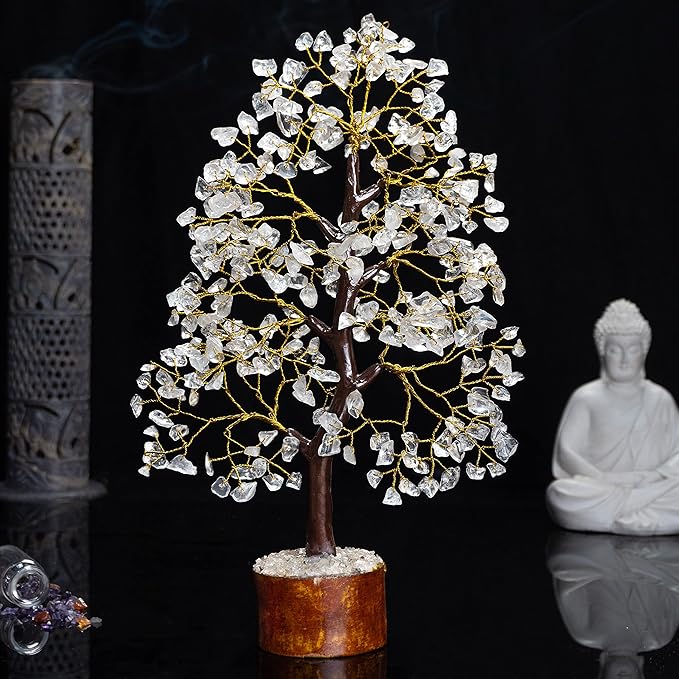 Clear Quartz Crystal Tree of Life - Chakra for Positive Energy, Feng Shui Decor - Gemstone Money Bonsai Tree, Good Luck Healing Crystals - Meditation Stones, Spiritual Unique Gift 10-12"