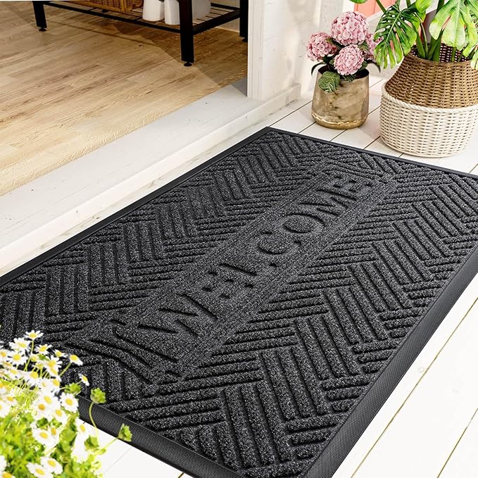 Mibao Front Door Mat Outside Entrance, Durable Outdoor Indoor Mat, Low Profile Heavy Duty Doormat, Non-Slip, Traps Dirt and Moisture, Easy Clean Patio Porch Entryway Mat, 29.5" x 17", Grey
