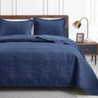Love's cabin King Size Quilt Set Navy Blue Bedspreads - Soft Bed Summer Lightweight Bedspread Comforter - Modern Style Coin Pattern Coverlet for All Season - 3 Pieces (1 Quilt, 2 Pillow Shams)