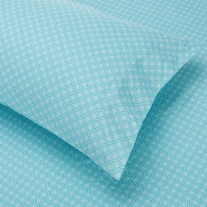 Amazon Basics Full/Queen Comforter Set with Geometric Sheets, 7-Piece Industrial Teal Bedding, Lightweight Microfiber Bed-in-a-Bag