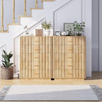 Fluted 5 Drawers Dresser for Bedroom, Wooden Tall Storage Dresser TV Stand, Curved Profile Modern Chest of Drawers, Wood Closet Clothes Storage Organizer for Living Room, Hallway, Natural 2 Sets