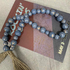 Handcrafted Farmhouse Wooden Decorative Beads Garland, Table Tray Boho Wood Beads with Tassel, Small Rustic Antique Decor for Home and Events (Ocean Mist Gold)