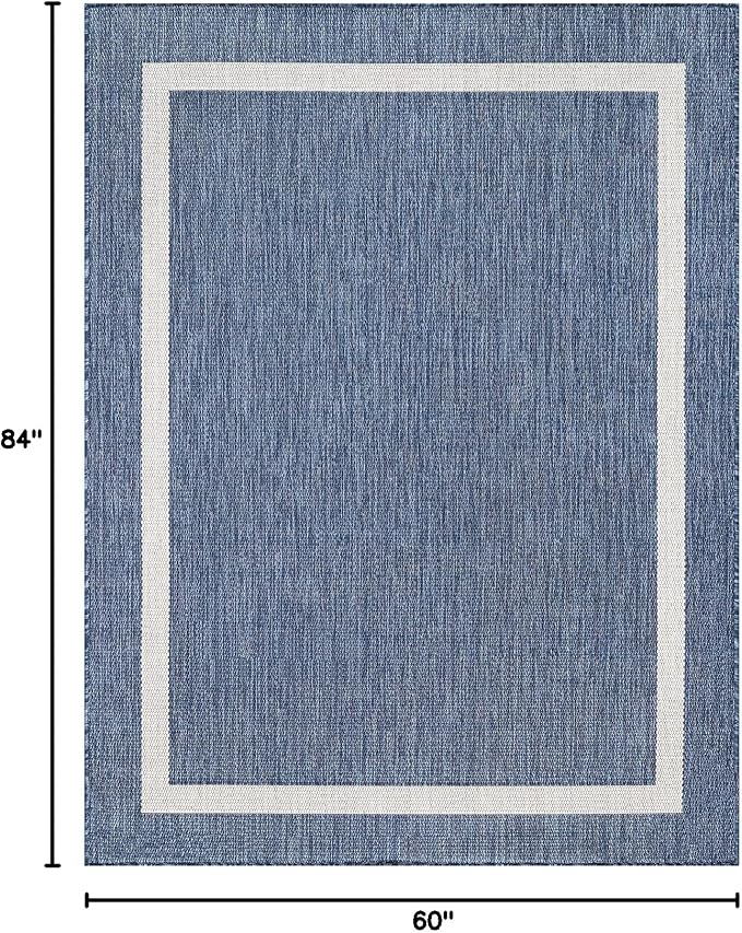 Bordered Outdoor Rug 5x7 Washable Outside Carpet for Indoor Patio Porch Waterproof Easy Cleaning Non Shedding Area Rugs Blue 5 x 7
