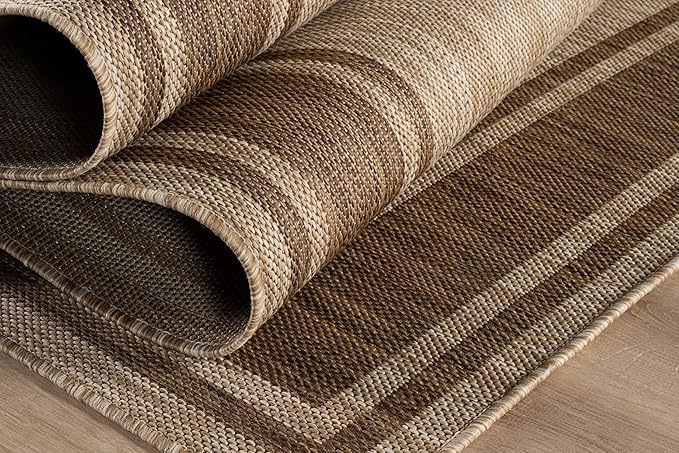 Beverly Rug Outdoor Rug 8x10 Modern Bordered Area Rugs for Indoor and Outdoor Patio Deck Porch Garden Waterproof Weather Sun Resistant Washable Outside Carpet (8 x 10 Jute)
