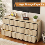 9 Drawer Dresser for Bedroom, Modern Closet Chest of Drawers with Wave Fluted Drawer, Wood Storage Small Dresser Organizer for Nursery Bedroom Living Room Hallway Closet (Natural)