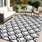 OLANLY Reversible Outdoor Rug 6x9 ft Clearance, Waterproof Outdoor Plastic Straw Rug with Interlacing Pattern, RV Mat for Patio, Camping, Balcony, Deck, Backyard, Black & White