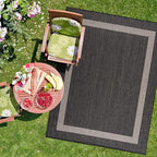 CAMILSON Outdoor Rug 8x10,Modern Outside Rugs for Patios Porches Waterproof Durable Washable Non-Shedding, Easy-to-Clean Indoor Outdoor Area Carpet (8 x 10, Bordered - Dark Gray/Light Gray)
