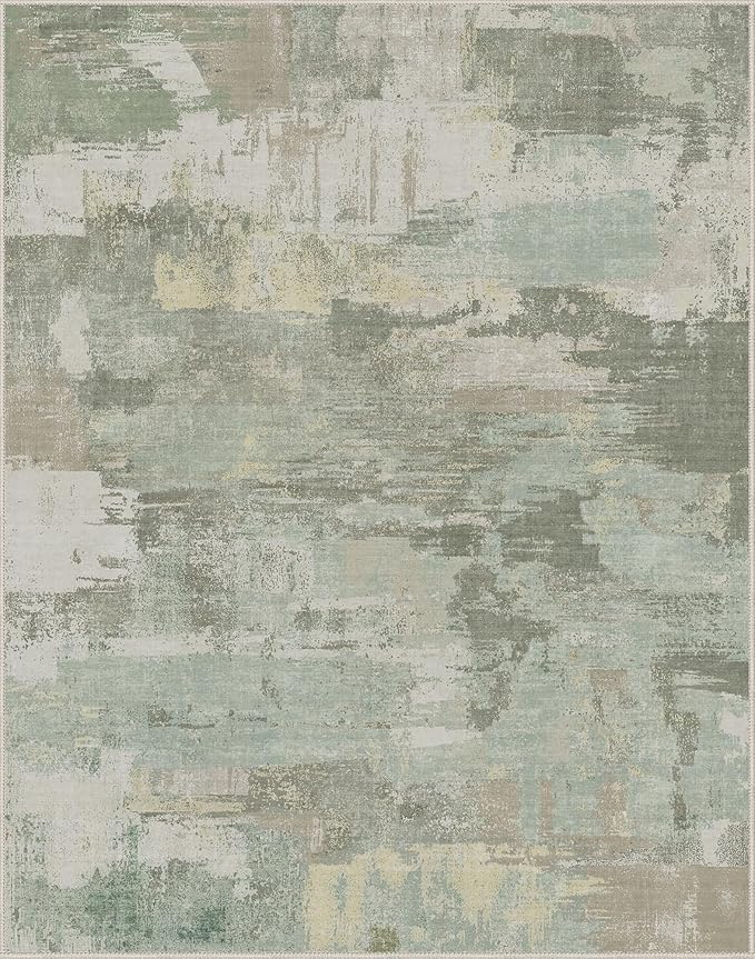 Area Rugs 8x10 for Living Room Bedroom, Modern Abstract Machine Washable Large Soft Sage Green Rug, Low Pile Floor Carpet with Non Slip Backing for Dining Room, Light Sage Mint Green