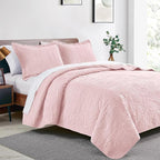 Love's cabin King Size Quilt Set Pink Bedspreads - Soft Bed Summer Lightweight Bedspread Comforter - Modern Style Coin Pattern Coverlet for All Season - 3 Pieces (1 Quilt, 2 Pillow Shams)