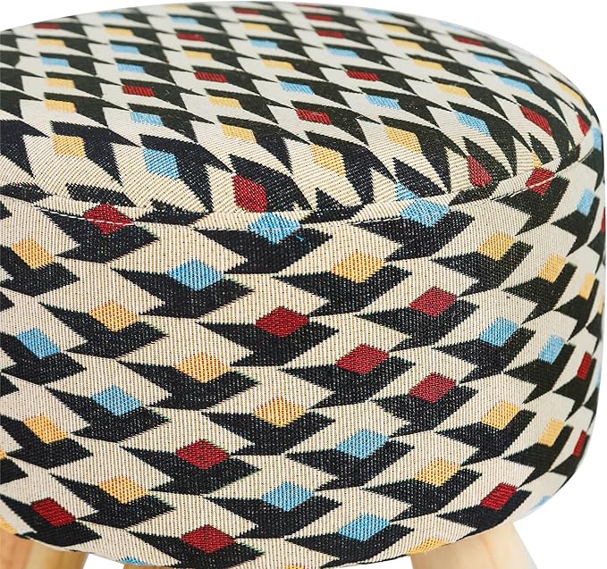 Asense Small Round Ottoman Foot Rest Stool Fabric Padded Seat Footstool Ottoman with Anti-Slip Wooden Legs (Multi-Color,Fabric)