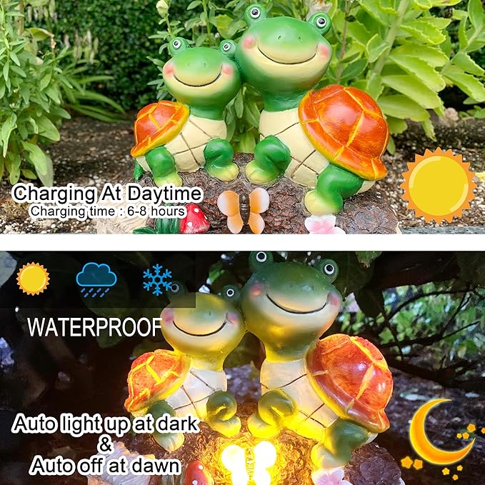 Malister Garden Turtle Figurines Outdoor Decor - Outdoor Statues with Solar LEDs for Patio Decor, Spring Summer Fall, Garden Art Outdoor Lawn Yard Art Gift, Statue Housewarming Gifts