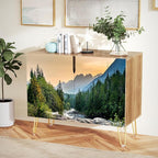 SIGNWIN Sideboard Buffet Cabinet, Kitchen Storage Cabinet with 2 Doors, Scenic Spring Mountain Forest Riverra, Cupboard Console Table for Dining Room - 35" L x 18" W x 29" H