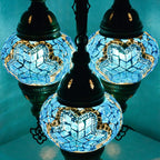 Mozaist Turkish Mosaic Lamp – Moroccan Handmade 3 Globe Table Light with Bulb (Sea Blue)