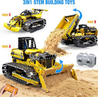 zinat 3 in 1 STEM Remote Control Bulldozer Building Set, DIY Engineering Construction Kit with APP & Remote, Educational Robot Blocks Toy, Birthday for Kids Teens Adults - 452 Pcs