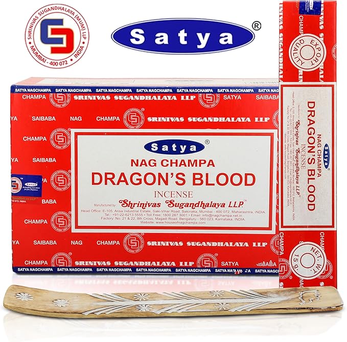 Satya Dragon Blood Incense Sticks 180 gm (15GM X 12 Pack) from Satya Sai Baba Nag Champa and Raajsee Incense Sticks Holder Bundle, Free from Chemicals,Natural Insenses