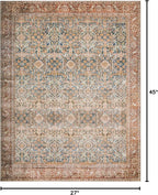 Loloi Layla Collection LAY-04 Ocean/Rust 2'-3" x 3'-9" .13" Thick Accent Rug, Soft, Durable, Vintage Inspired, Distressed, Low Pile, Non-Shedding, Easy Clean, Printed, Living Room Rug