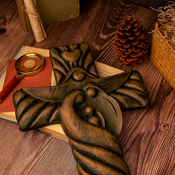 BGCOPPER Holy Family Wall Cross, Handmade Wooden Cross Wall Crucifix, Jesus Cross Wall Decor Art for Home Room Decor Christmas Gifts - 20 Inch