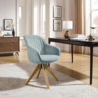 Art Leon Desk Chair No Wheels - Mid Century Modern Office Chair, Swivel Accent Chair with Oak Wood Legs, Fabric Upholstered Arm Chair, Light Blue