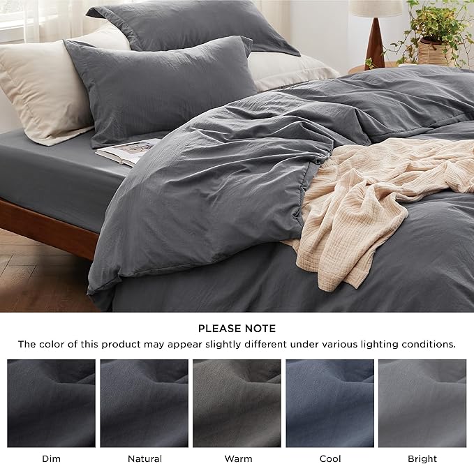 Bedsure Duvet Cover Full Size with Fitted Sheet - 4 Pieces Prewashed Cotton-Like Extra Soft Bedding Set, Includes 1 Duvet Cover 80x90 Inches, 2 Pillow Shams, 1 Fitted Sheet, Dark Grey
