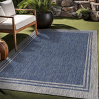 Bordered Outdoor Rug 6x9 Washable Outside Carpet for Indoor Patio Porch Waterproof Easy Cleaning Non Shedding Area Rugs Navy 6 x 9