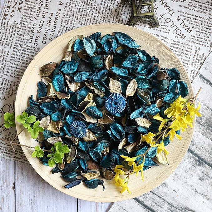 Qingbei Rina Potpourri Bags,Ocean Breeze Scented Potpourri Dried Flower, Bowl Vase Filler, Home Fragrance Sachet Petal,Seashell Beach Coastal Decor, 8.4 oz(Turquoise Teal)