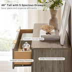 T4TREAM Fluted 5 Drawers Dresser, 48" Tall Modern Chest of Drawers, Curved Profile Design, Wood Drawer Organizer for Bedroom, Living Room, Hallway, Entryway, Grey Alder