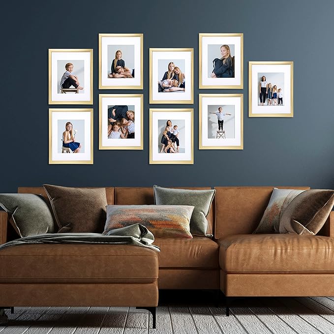 Sheffield Home 9 Piece Gallery Wall Frame Set, 11x14 Inch, Gold