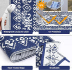 GAOMON Outdoor Rugs for Patio 9x12 Waterproof Reversible Plastic Straw Rug, Large UV-Resistant Portable RV Camping Mats, Indoor Outdoor Medallion Carpet for Deck Porch Garden, Dark Blue & White