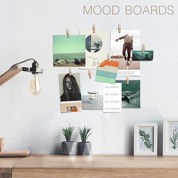 50 pack Mini Self Adhesive Clips for Pictures - Poster Hanger Paper Clip Holder for Wall, Photo Cards Hanging Display Office Board & Picture Boards, Artwork Photos Holders Card Hangers Dorm Room Decor