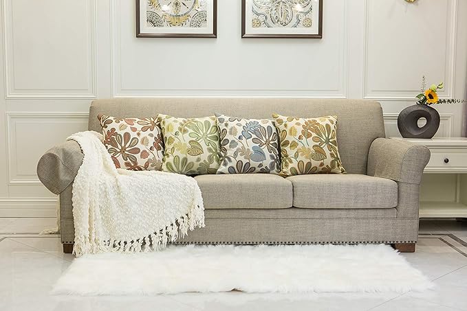 Mika Home Set of 2 Jacquard Tropical Leaf Pattern Throw Pillow Covers Decorative Pillowcase 22X22 Inches,Coral Cream