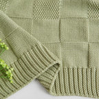 CozeCube Check Knit Throw Blanket, Sage Green Checkered Throw for Couch, Decorative Christmas Soft Cozy Warm Knitted Blanket for Bed Sofa Living Room, 60"X80"